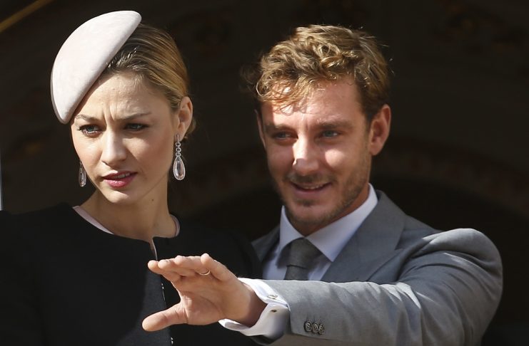 Pierre Casiraghi and his wife Beatrice Borromeo stand at the Palace Balcony during Monaco’s National Day