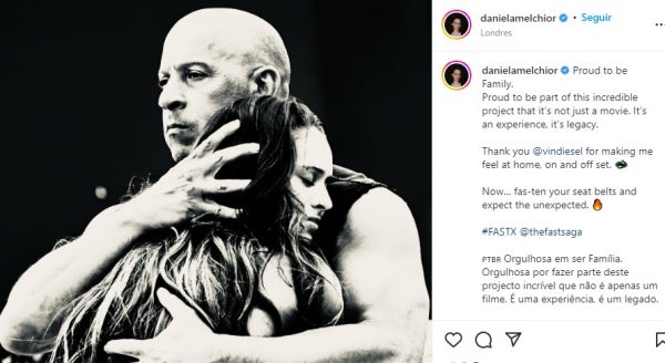 Daniela Melchior mostra-se nos bastidores de 'Velocidade Furiosa' ao lado  de Vin Diesel - Fama Show