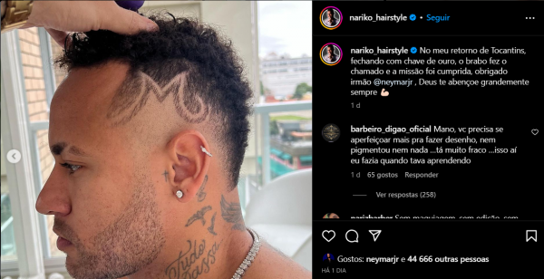 Neymar faz novo corte de cabelo com inicial de nome da filha